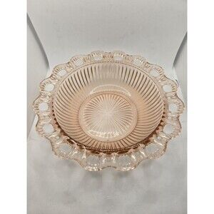Depression Glass Anchor Hocking Serving Bowl Pink open Lace Old Colony